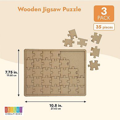 3 Pack Diy Jigsaw Puzzle Blank Wooden Canvas With 35 Pieces Each, 10 X 7 In