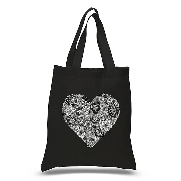 Small Word Art Tote Bag - Heart Flowers