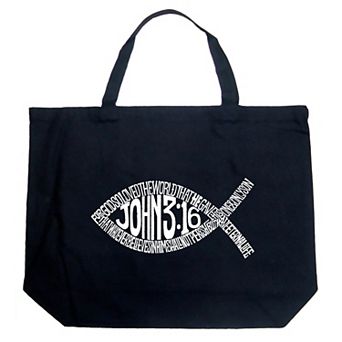 Large Word Art Tote Bag - John 3:16 Fish Symbol