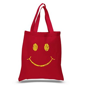 Small Word Art Tote Bag - Be Happy Smiley Face