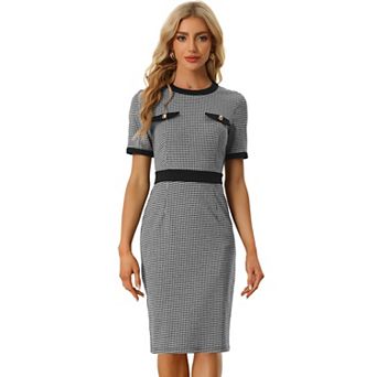 Plaid Houndstooth Dress For Women's Short Sleeve Contrast Bodycon Dresses