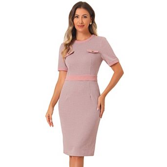 Plaid Houndstooth Dress For Women's Short Sleeve Contrast Bodycon Dresses