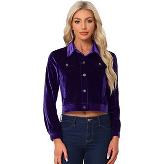 Women's Velvet Jacket Faux Flap Pocket Long Sleeves Button Front Casual Jacket