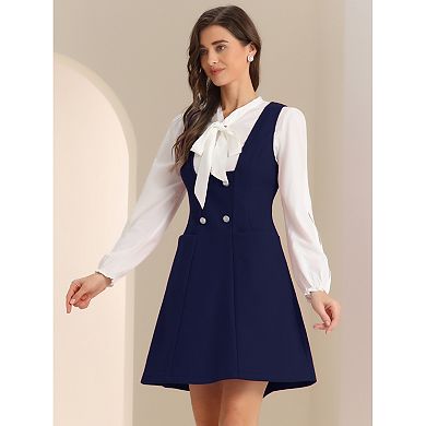 Pinafore Dress for Women's A-Line Double Breasted Overalls Suspenders