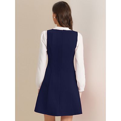 Pinafore Dress for Women's A-Line Double Breasted Overalls