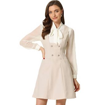 Pinafore Dress for Women's A-Line Double Breasted Overalls Suspenders