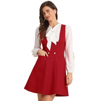 Pinafore Dress for Women's A-Line Double Breasted Overalls Suspenders