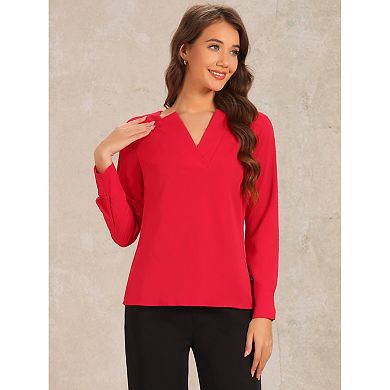 Work Office Blouse for Women's Long Sleeve V Neck Blouses