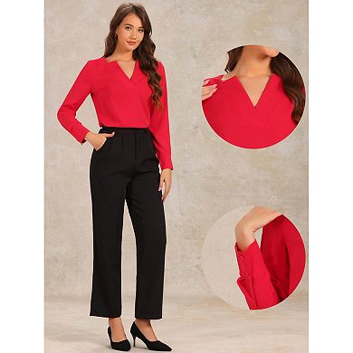 Work Office Blouse for Women's Long Sleeve V Neck Blouses