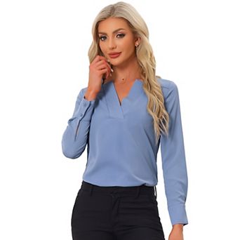 Work Office Blouse for Women's Long Sleeve V Neck Blouses