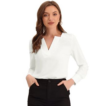 Work Office Blouse for Women's Long Sleeve V Neck Blouses