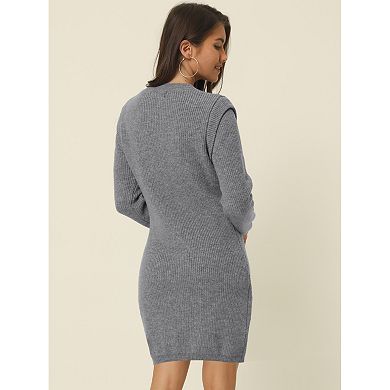 Womens' Round Neck Long Sleeve Slim Fit Casual Fall Winter Mini Sweater Dress