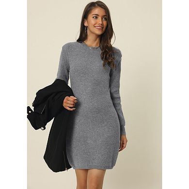 Womens' Round Neck Long Sleeve Slim Fit Casual Fall Winter Mini Sweater Dress