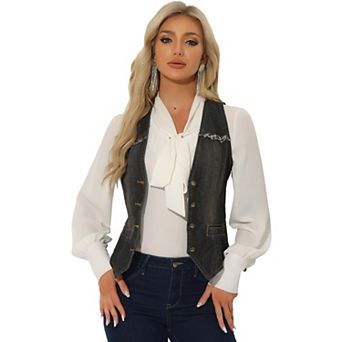 Women's Denim Vest Sleeveless Washed Distressed Jean Jacket
