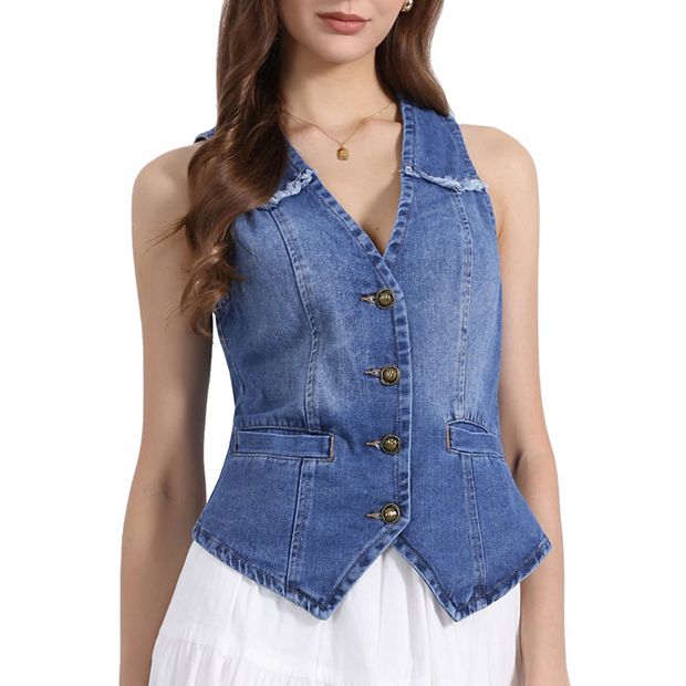【送料&関税込】See by ChloAC Denim Vest Women's Denim Vest Sleeveless Washed Distressed Jean Jacket