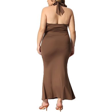 Plus Size Dresses for Women Sleeveless Deep V Neck Backless Tie Shoulder Bandage Bodycon Dress