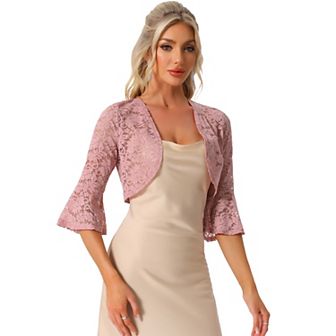 Floral Lace Cardigan For Women's Bell Sleeves Open Front Elegant Cropped Shrug Tops