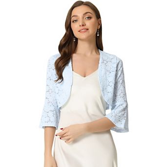 Floral Lace Cardigan for Women's Bell Sleeves Open Front Elegant Cropped Shrug Tops
