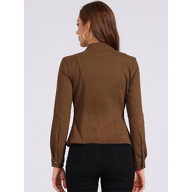 Casual Denim Jacket for Women's Classic Stand Collar Long Sleeve Jean Jackets