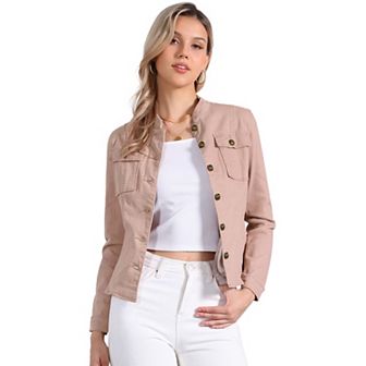 Casual Denim Jacket for Women's Classic Stand Collar Long Sleeve Jean Jackets