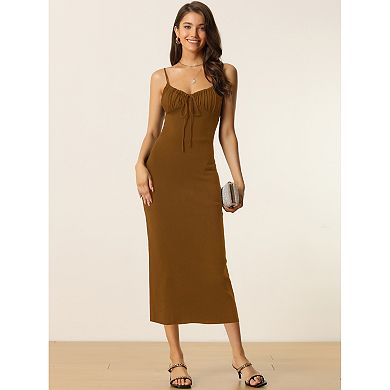 Womens' V Neck Summer Spaghetti Strap Bodycon Midi Cami Dress