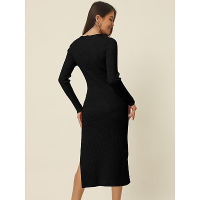 Women's Long Sleeve Sweetheart Neck Slim Fit Knit Side Slit Twist