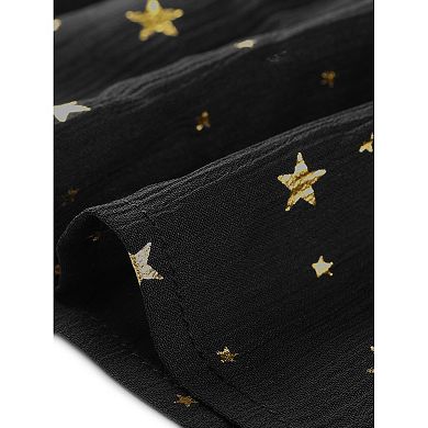 Casual Chiffon Dress for Women's Sleeveless Smocked Waist Gilding Metallic Stars Party Dress