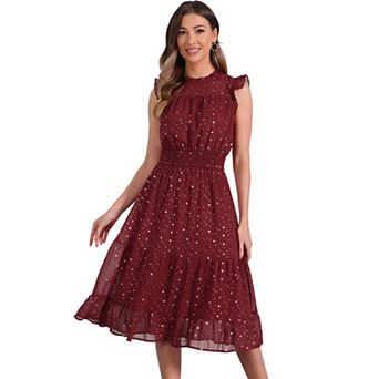 Casual Chiffon Dress for Women's Sleeveless Smocked Waist Gilding Metallic Stars Party Dress