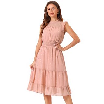 Casual Chiffon Dress for Women's Sleeveless Smocked Waist Gilding Metallic Stars Party Dress