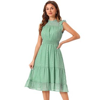 Casual Chiffon Dress for Women's Sleeveless Smocked Waist Gilding Metallic Stars Party Dress