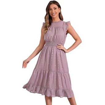 Casual Chiffon Dress for Women's Sleeveless Smocked Waist Gilding Metallic Stars Party Dress