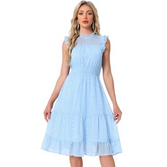 Casual Chiffon Dress For Women's Sleeveless Smocked Waist Gilding Metallic Stars Party Dress
