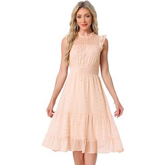Casual Chiffon Dress For Women's Sleeveless Smocked Waist Gilding Metallic Stars Party Dress