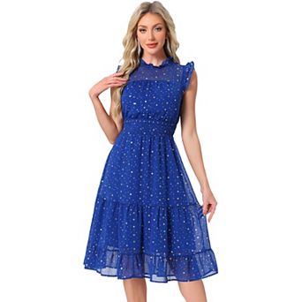 Casual Chiffon Dress for Women's Sleeveless Smocked Waist Gilding Metallic Stars Party Dress