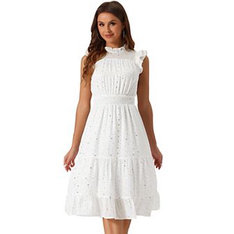 Casual Chiffon Dress for Women's Sleeveless Smocked Waist Gilding Metallic Stars Party Dress