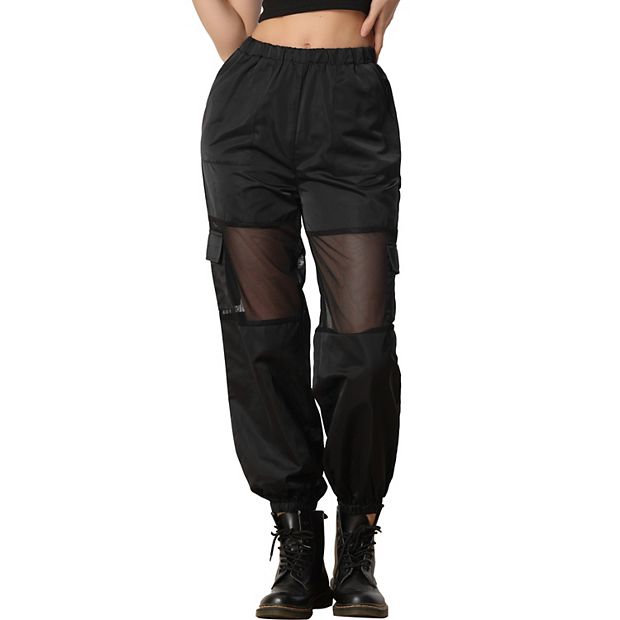 Ajile Women Athleisure Mesh Panel Black Track Pants - Selling Fast