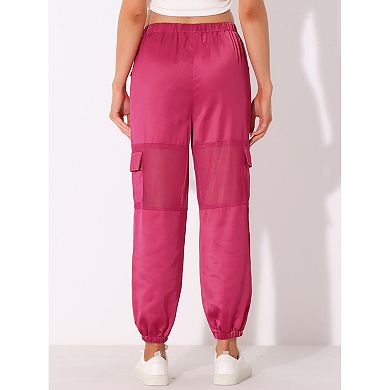 Mesh Panel Pant For Women's High Waist Sheer Sports Elastic Baggy Cargo Pants