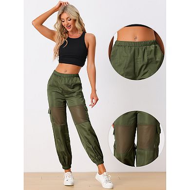 Mesh Panel Pant For Women's High Waist Sheer Sports Elastic Baggy Cargo Pants