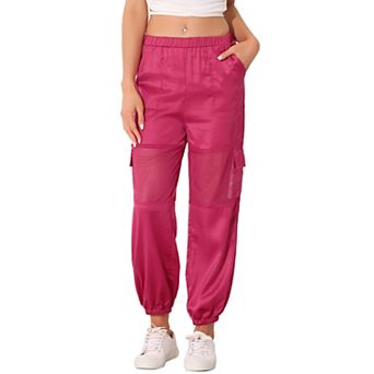 Mesh Panel Pant For Women's High Waist Sheer Sports Elastic Baggy Cargo Pants