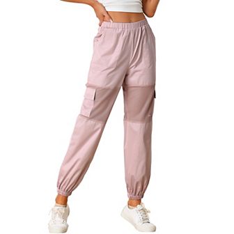 Mesh Panel Pant For Women's High Waist Sheer Sports Elastic Baggy Cargo Pants