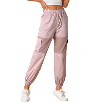 Mesh Panel Pant For Women's High Waist Sheer Sports Elastic Baggy Cargo Pants
