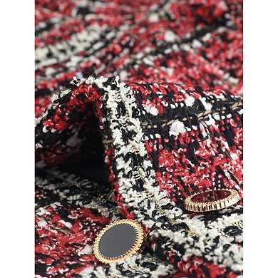 Tweed Cropped Jacket for Women's Stand Collar Double Breasted Office Elegant Plaid Blazer