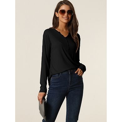 Womens Sleepwear Casual V Neck Ribbed Nightwear Lounge Pullover Long Sleeve Tops