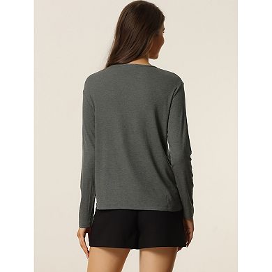 Womens Sleepwear Casual V Neck Ribbed Nightwear Lounge Pullover Long Sleeve Tops