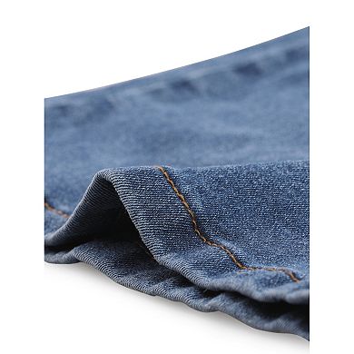 Casual Denim Jumpsuits For Women's V Neck Zip Up Bell Bottom Overall Jeans Pants