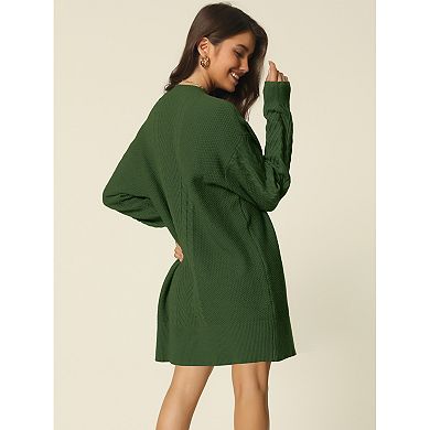 Womens' Textured Long Sleeve Above Knee Casual Sweater Dress