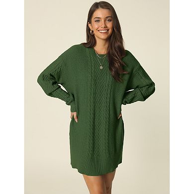 Womens' Textured Long Sleeve Above Knee Casual Sweater Dress