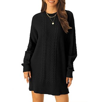 Womens' Textured Long Sleeve Above Knee Casual Sweater Dress