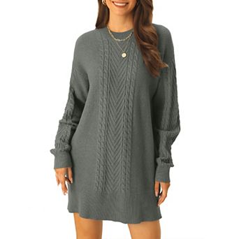 Womens' Textured Long Sleeve Above Knee Casual Sweater Dress