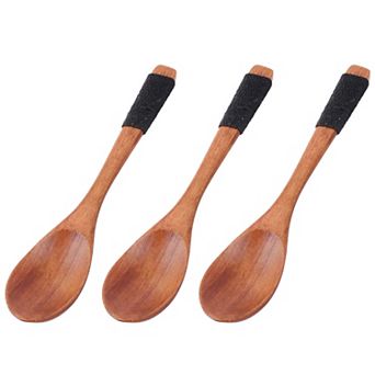 Kitchen Cooking Wood Salt Candy Peper Holder Spoon Brown 6" Length 3 pc